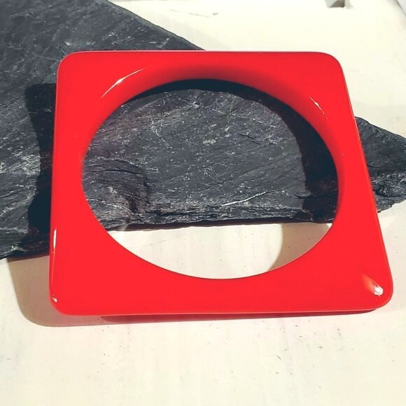 Red Tapered Square New Vintage Y2K 90s Retro Structural Bangle Bracelet - Picture 3 of 8